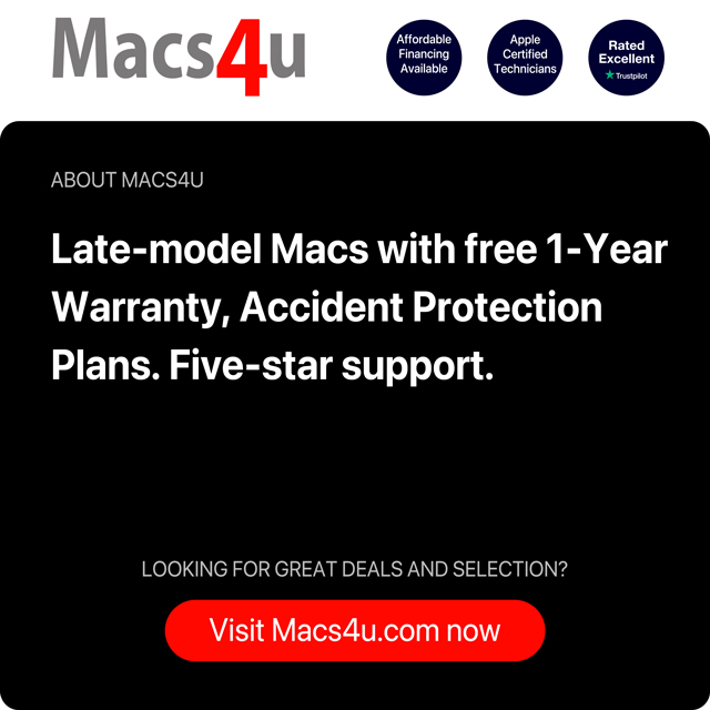 Late-model Macs with free 1-Year Warranty, Accident Protection Plans. Five-star support.