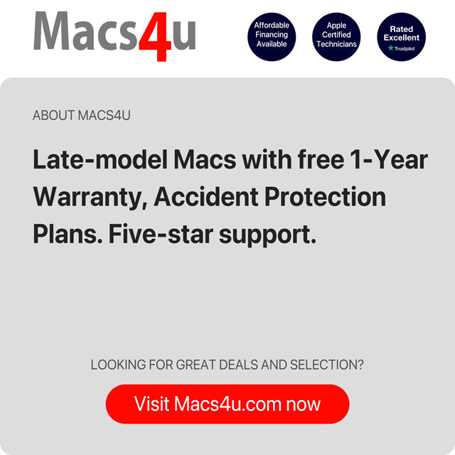 Late-model Macs with free 1-Year Warranty, Accident Protection Plans. Five-star support.